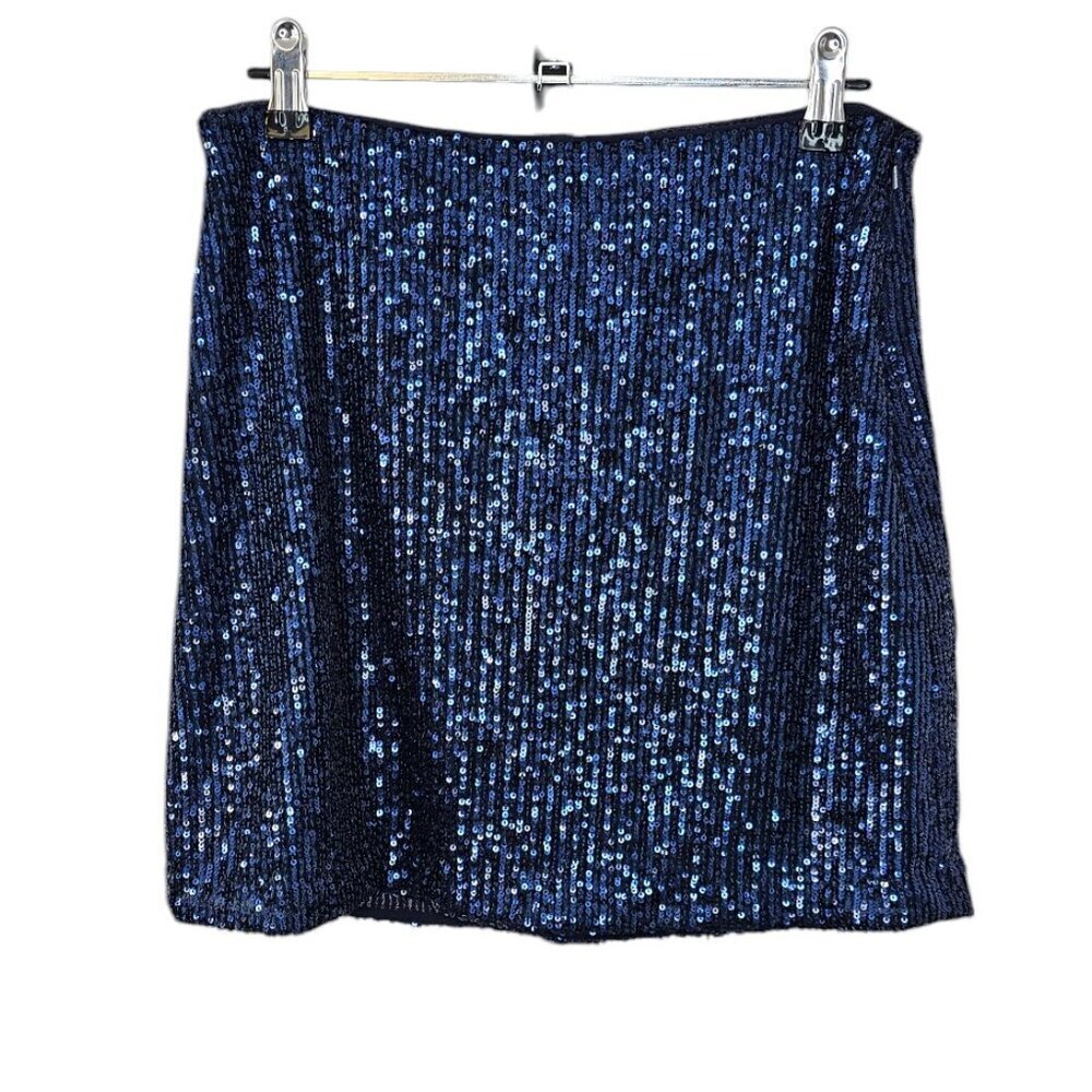 Banana Republic Womens Allover Sequin Mini Skirt, Blue, Lined, Party, Size 0